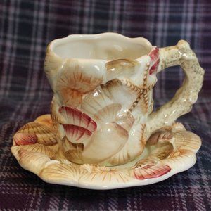 Pacific Rim Handpainted Shell Coffee Mug and Saucer